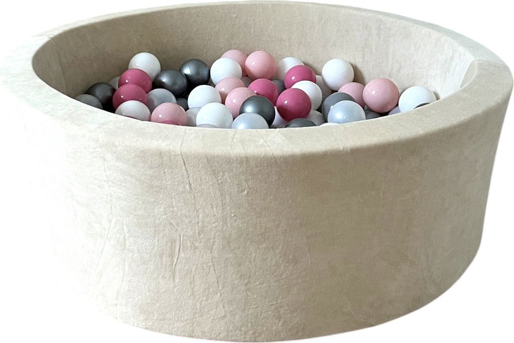 Monio for Kids - Creme Runder aus Weicher Samt Trockener Ballpool mit 200 Bällen Baby Bällebad Spielpool abnehmbarer Bezug waschbar sicherer