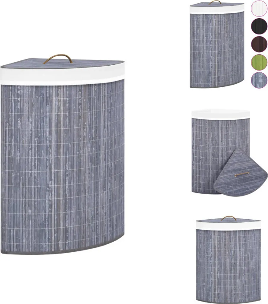 Corbeille à linge d'angle en bambou gris 60L pour salle de bain chic