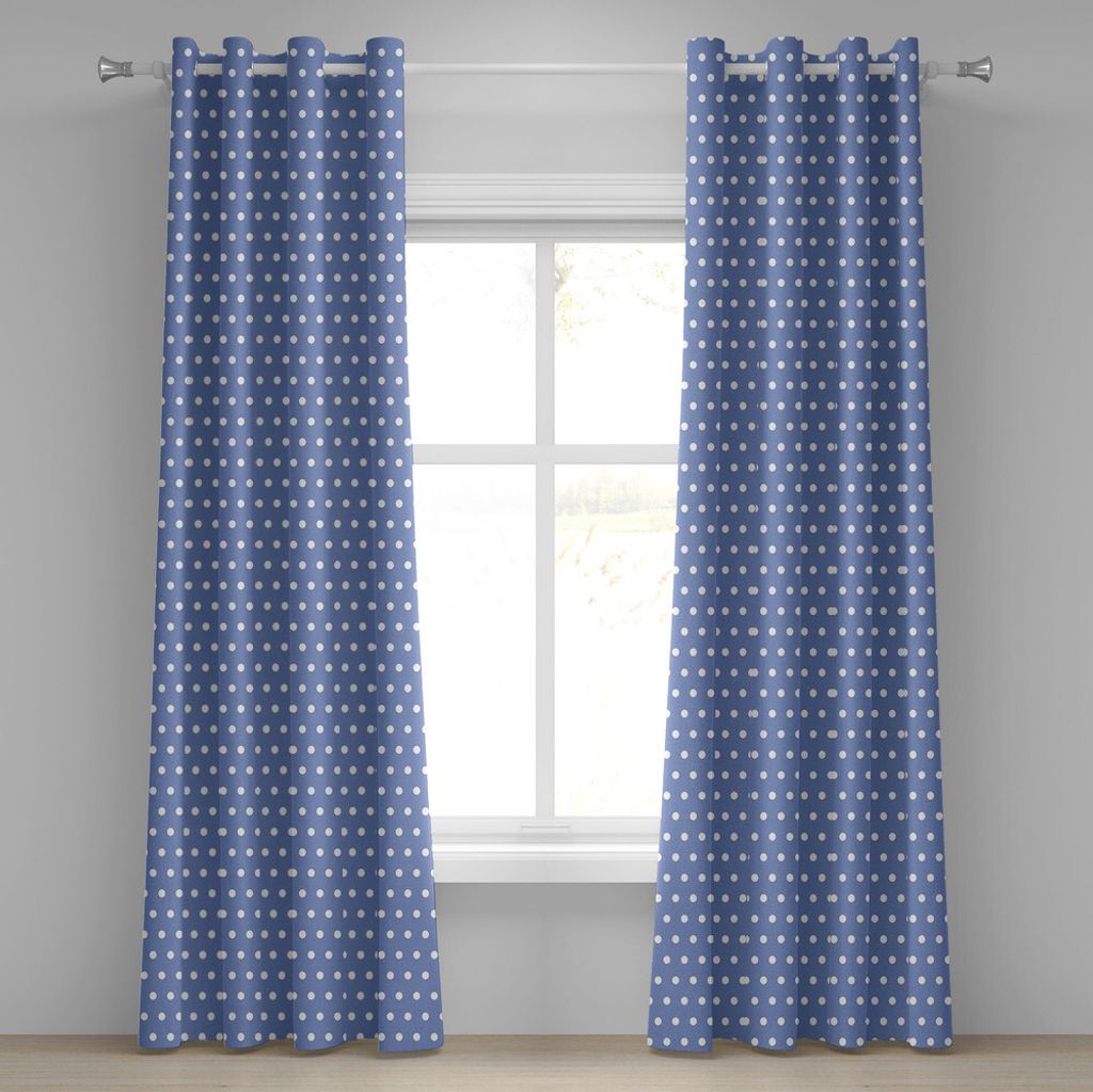 ABAKUHAUS Retro Ösenvorhang, Weiße Tupfen auf blauem Hintergrund Romantisches klassisches Weinlese-Art-Muster, Dekorative 2-Panel-Fenstervorhäng...