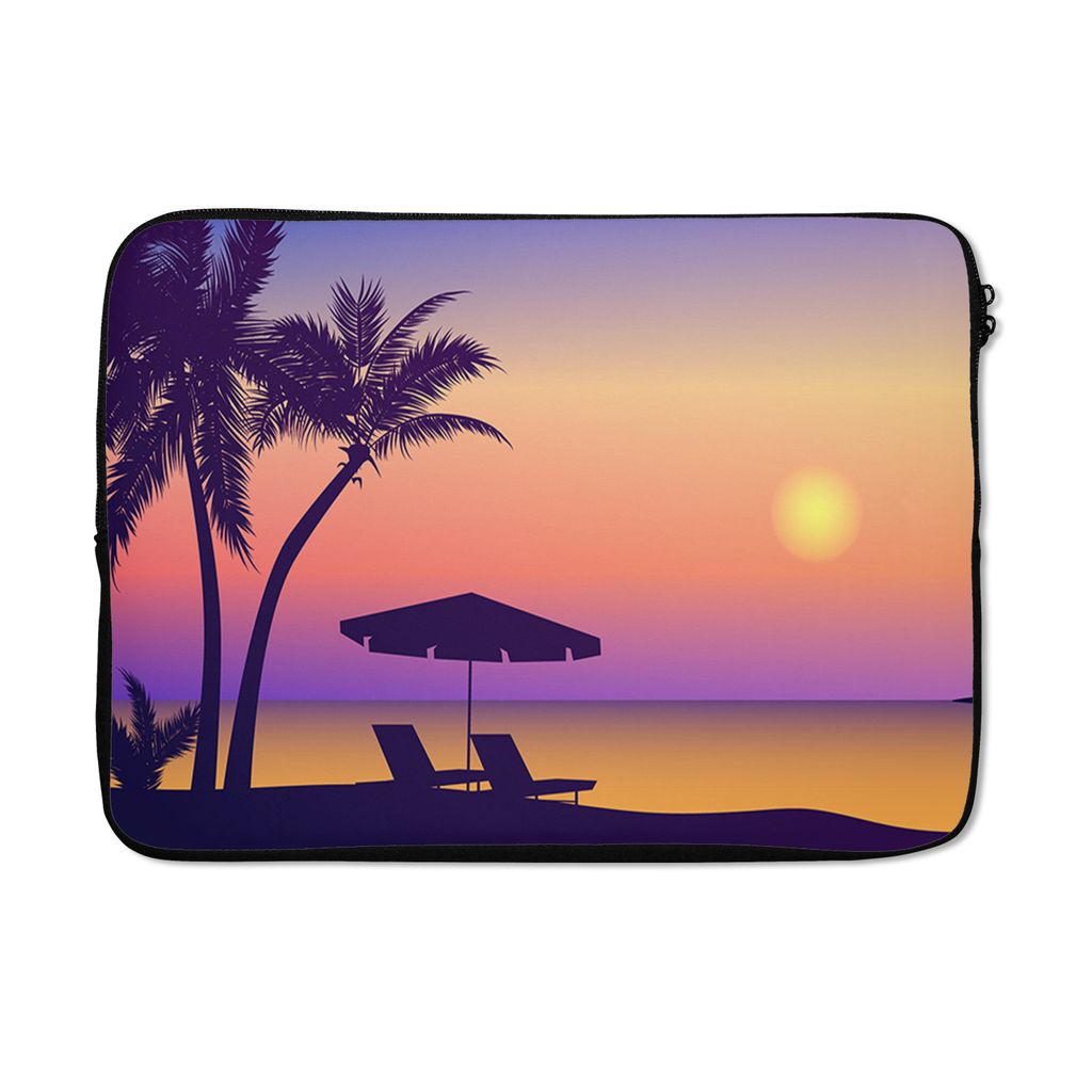 MuchoWow Laptop Hülle 14 ZollStrandkorb - Strand - Sommer - Zeichnung Laptoptasche - Laptoptasche - Stoßsicher - Schutzhaube