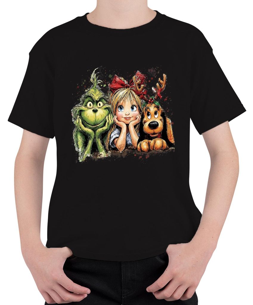 Grinch Cindy Lou Who Max Weihnachten Kinder lustig Retro Uni Kinder T-Shirt, Schwarz, 128