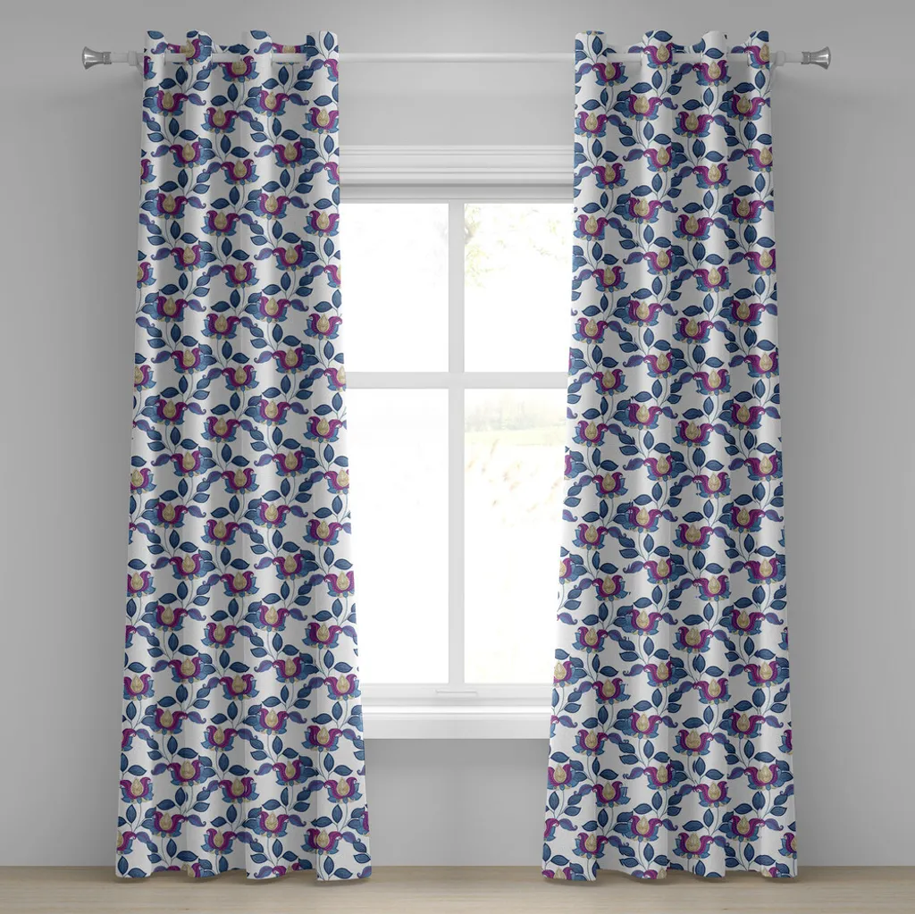 Rideaux décoratifs à 2 panneaux imprimé tulipes chic bleu et violet