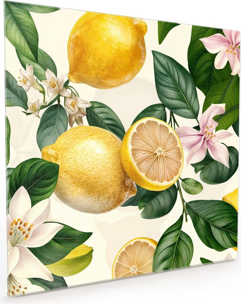 Küchenrückwand Spritzschutz Glas mit Motiv Zitronenblumen 40 x 40 cm