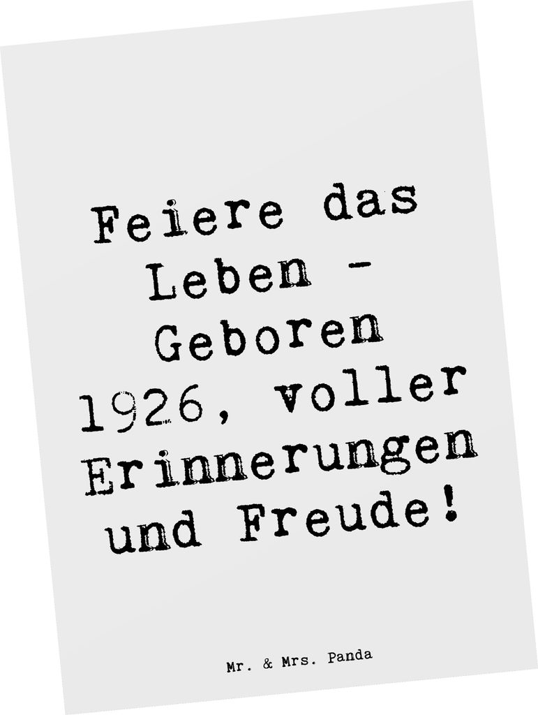Mr. & Mrs. Panda Postkarte Spruch 1926 Geburtstag - Weiß - Geschenk, Historische Momente, Erinnerungen und Freude, Happy Birthday, Glückwunsch, G...