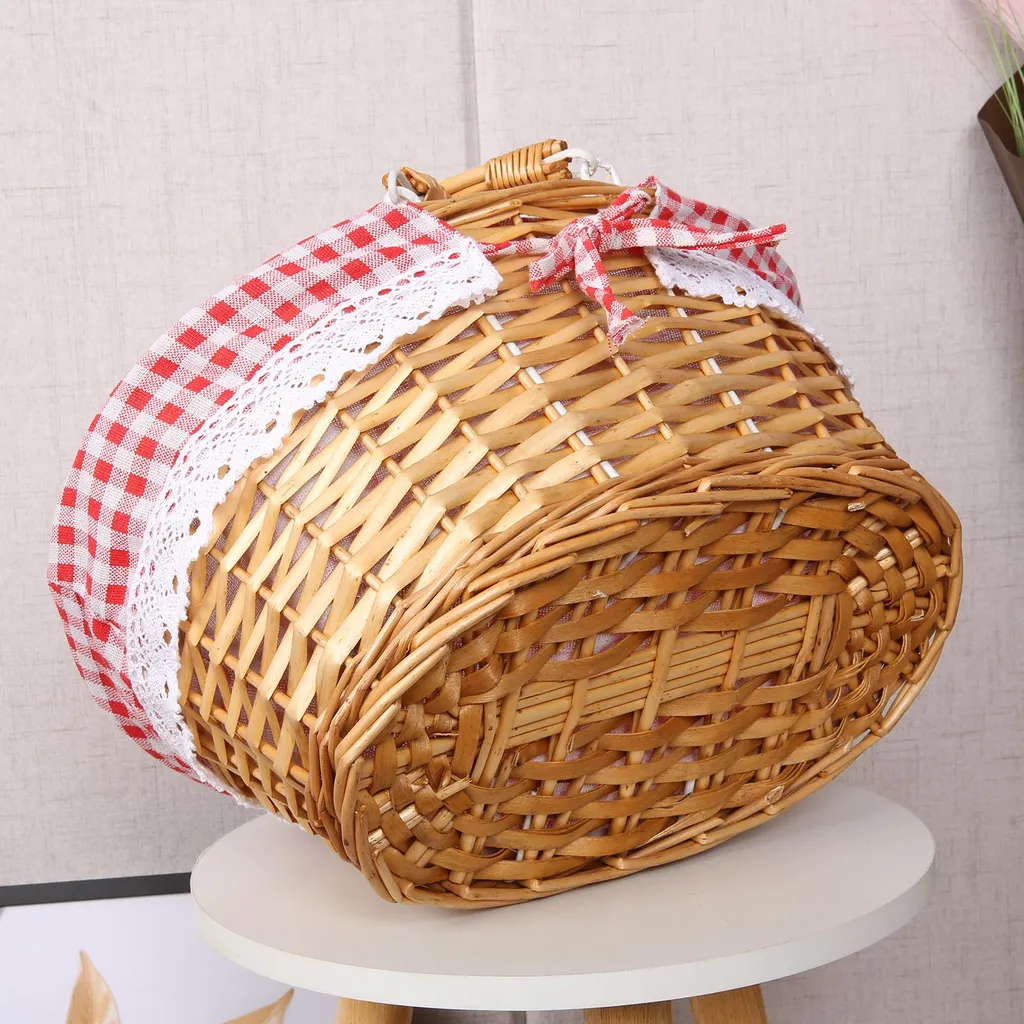 Panier osier brun naturel tressé portable avec double compartiment