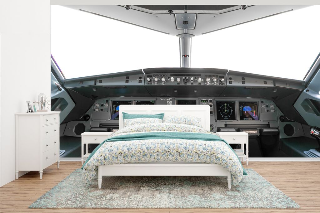 MuchoWow Fototapete für Wohnzimmer oder Schlafzimmer Wandtapete Vinyl Motivtapete Ein Cockpit-Trainer für ein großes Verkehrsflugzeug - 430x24...