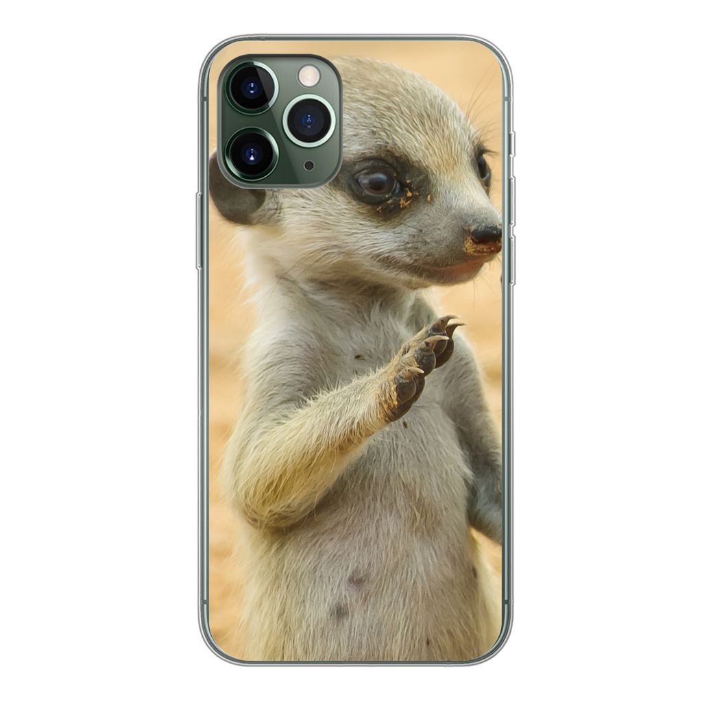 MuchoWow Handyhülle Schutzhülle Hülle für iPhone 11 Pro Erdmännchen - Braun - Tier Silikon Softcase Handy Hülle - Handy