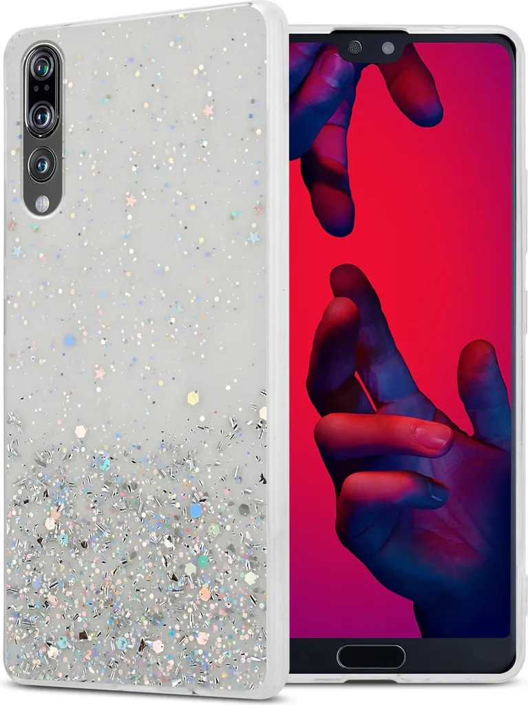 Cadorabo Custodia Per Huawei Mate 20 Pro Trasparente Con Glitter - Cover In Silicone TPU Ultrasottile, Glitterata, Antiurto, Trasparente