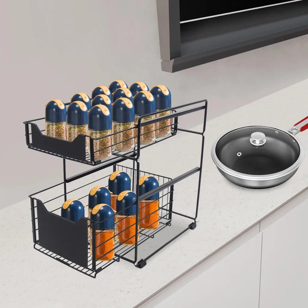 Organizer Armadio 2 Ripiani Estraibile Design Acciaio Nero - 4