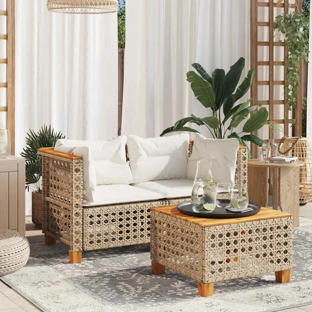 Canapé d'angle terrasse en polyrotin beige ZMH et coussins confort