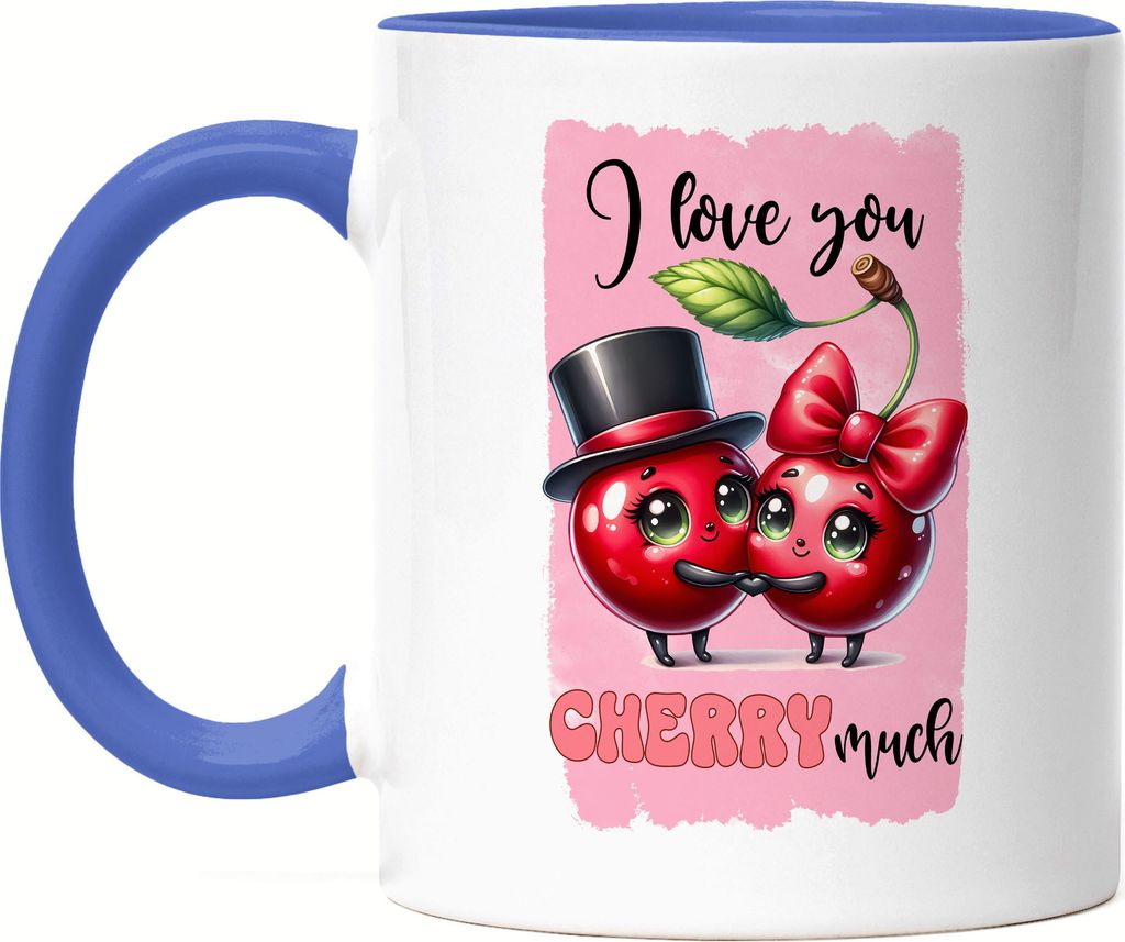 I Love You Cherry Much Lustige Tasse Blau Geschenk für Kirschen Liebhaber Valentinstag