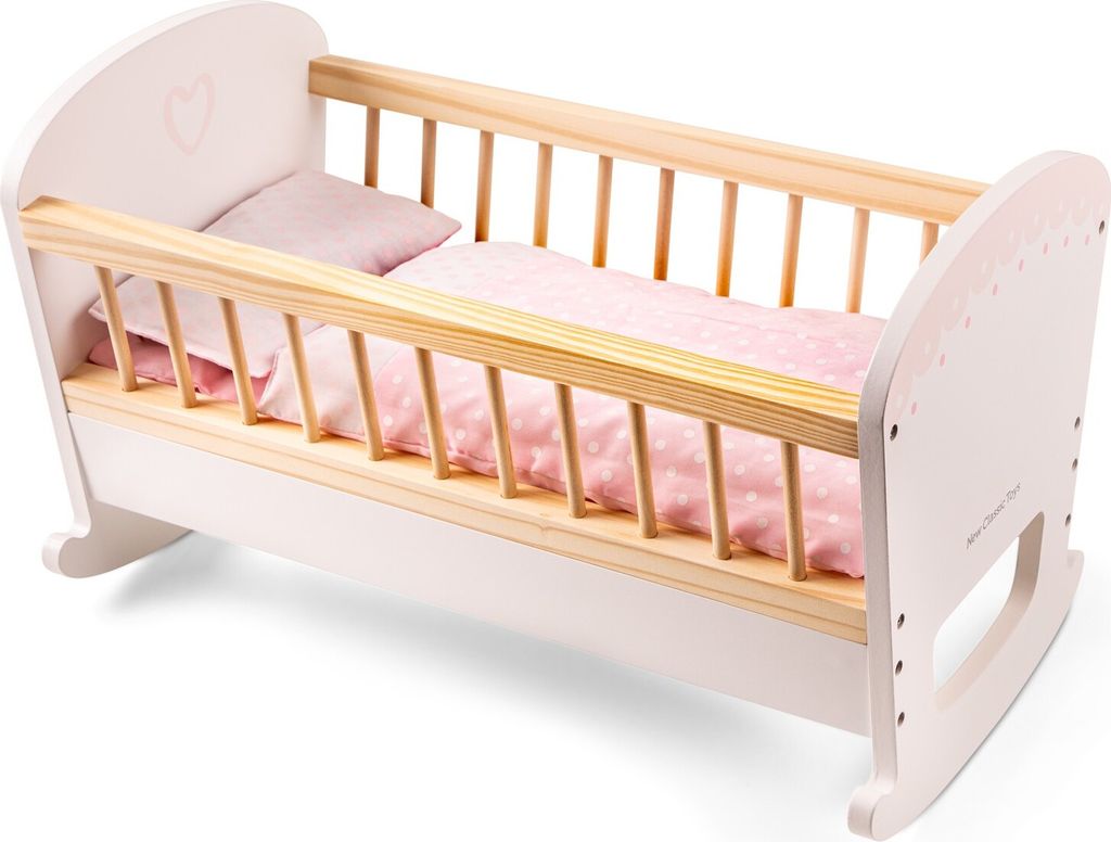 New Classic Toys - Puppenwiege met beddengoed - 30 x 27 x 30 cm - Holz Puppenbett ab 3 Jahren