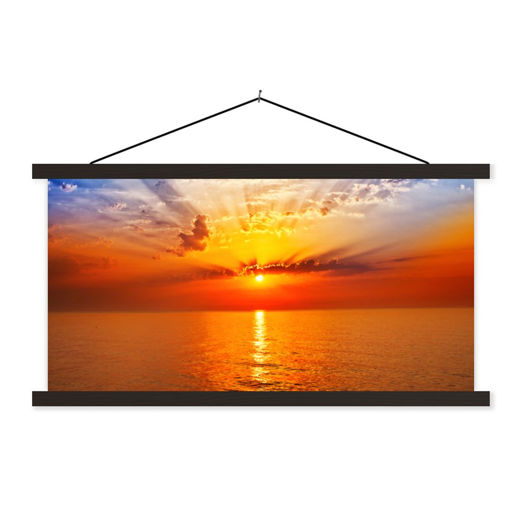 MuchoWow Textilposter Sonnenuntergang - Meer - Himmel - Orange - Horizont - Wasser 150x75 cm mit schwarzem Rahmen - Posterleiste