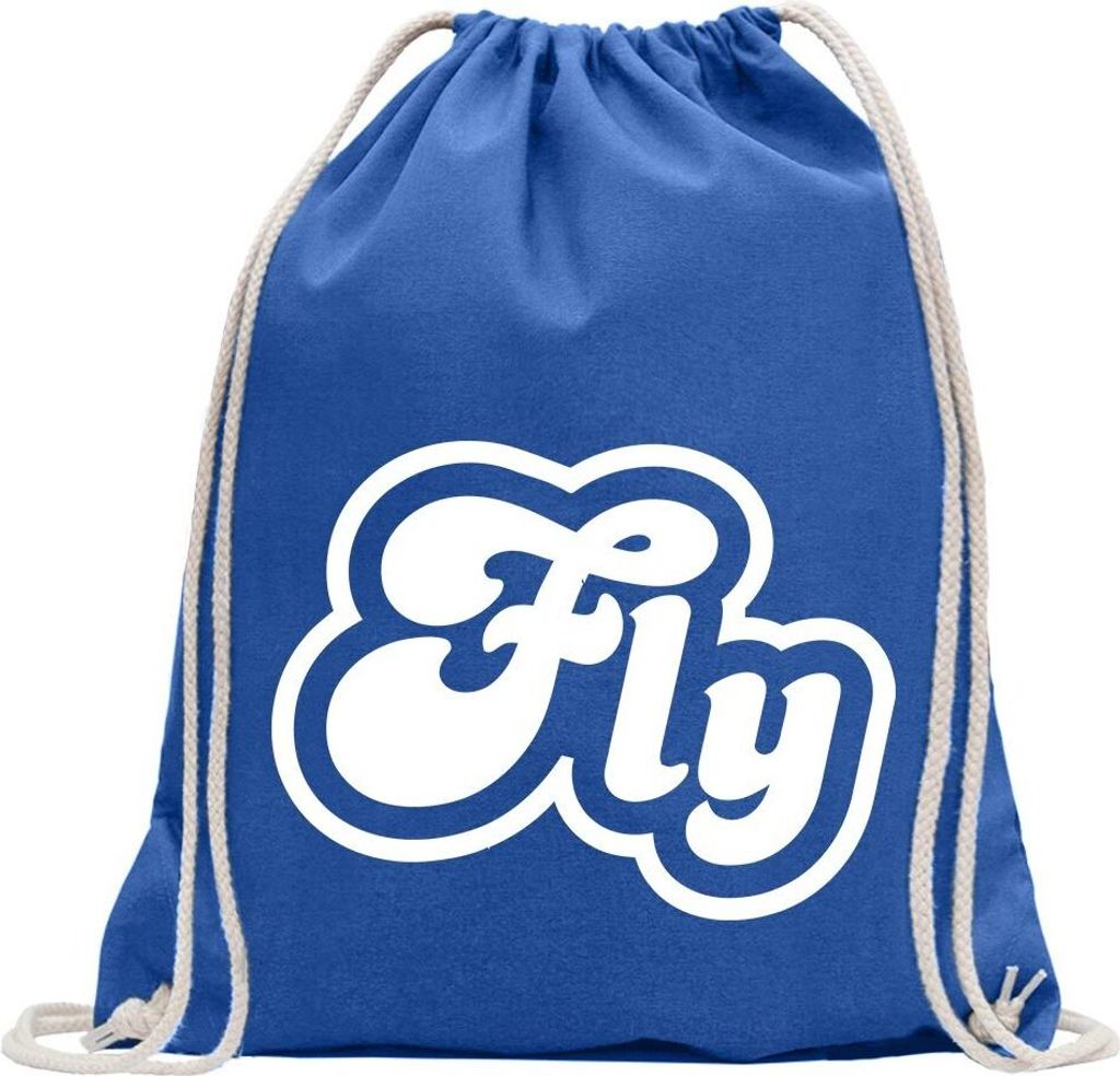 Kiwistar - Turnbeutel - royal - Fly sein - Fun Rucksack Sport Beutel Gymsack Baumwolle mit Ziehgurt