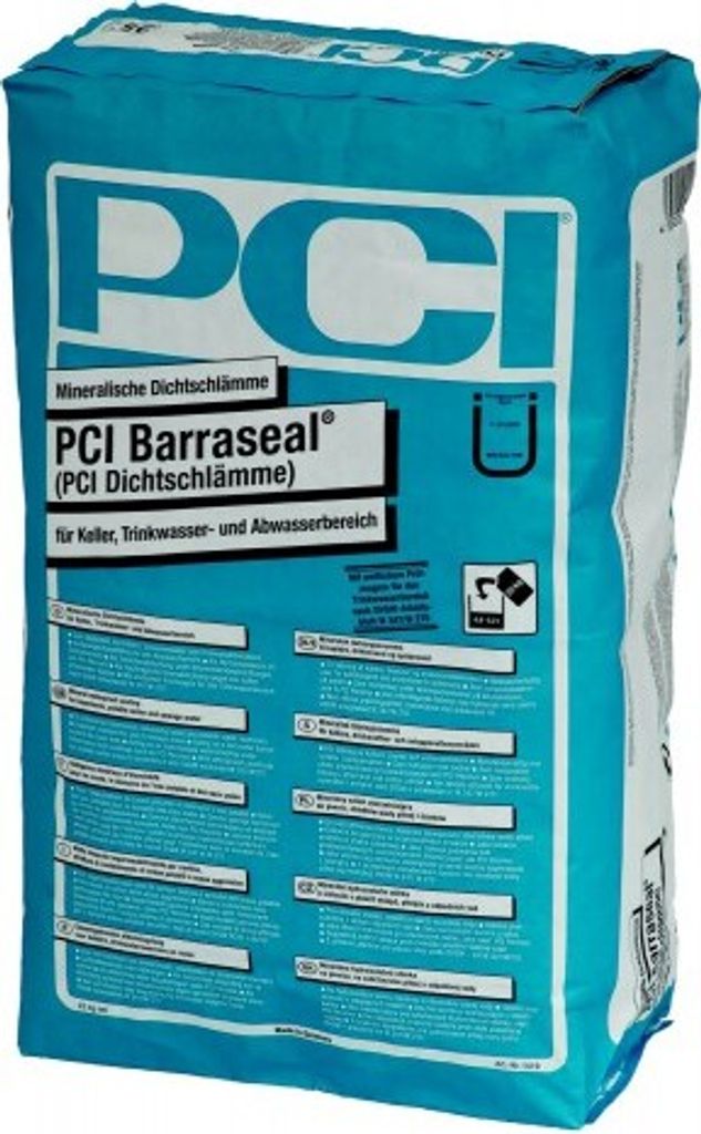 A bag of PCI Barraseal waterproofing material.