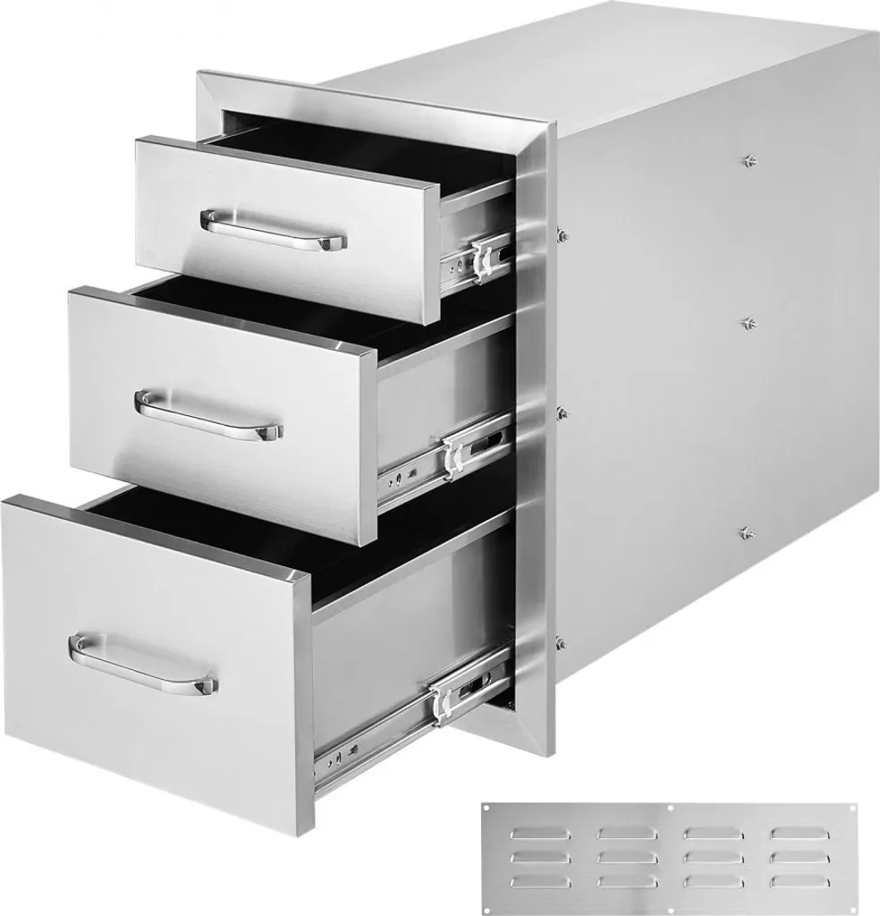 Tiroir barbecue inox 3 compartiments 36x51cm robuste et anti-corrosion