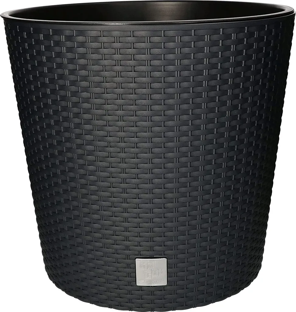 Pot de fleurs design rotin avec réservoir interne Ø 40cm gris anthracite