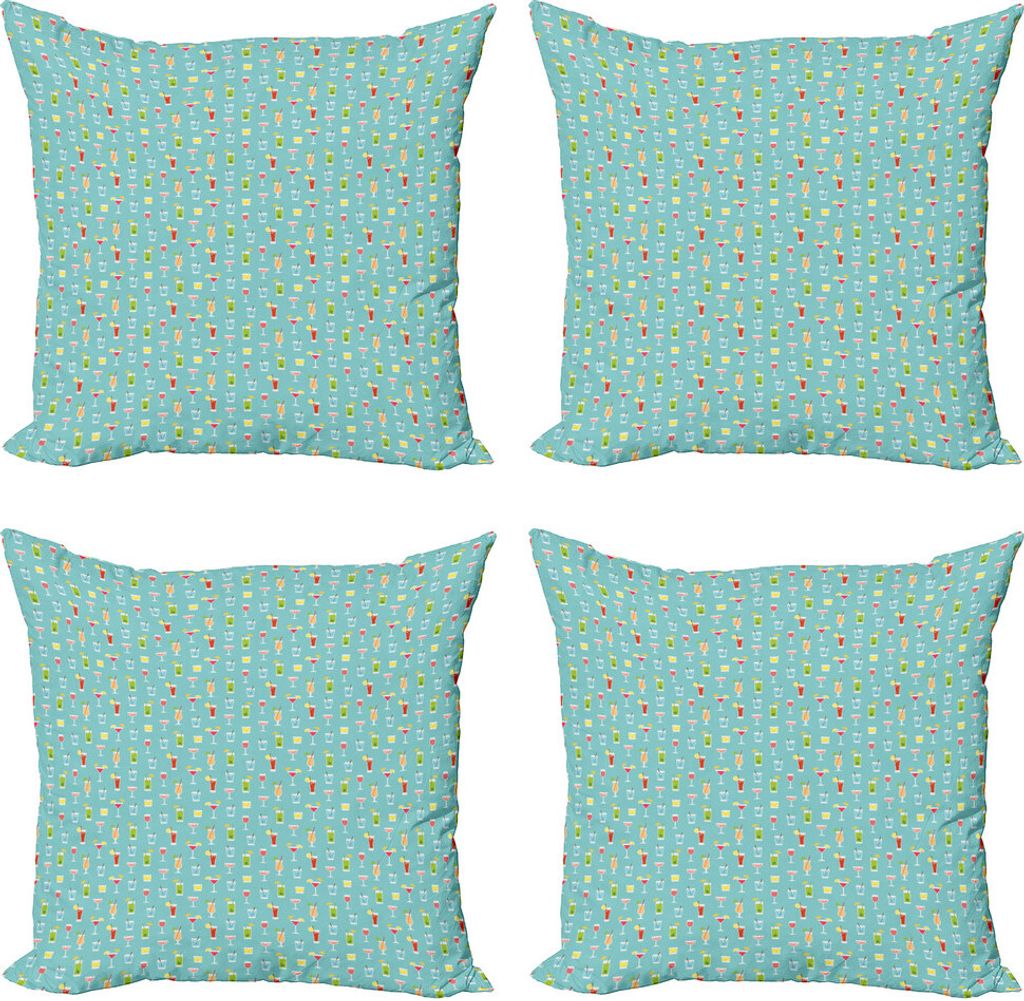 ABAKUHAUS Cocktail Kissenbezug Set (4 Stück), Party-Getränke-Muster, Moderner Doppelseitiger Digitaldruck, 40 cm x 40 cm, Seafoam Multicolor