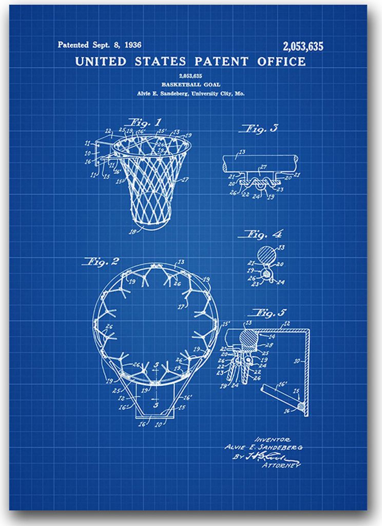 Poster - Canvas - Leinwand - 59,4 cm x 84,1 cm - Fotoposter - Leinwandkunst - Basketballkorb US-Patent