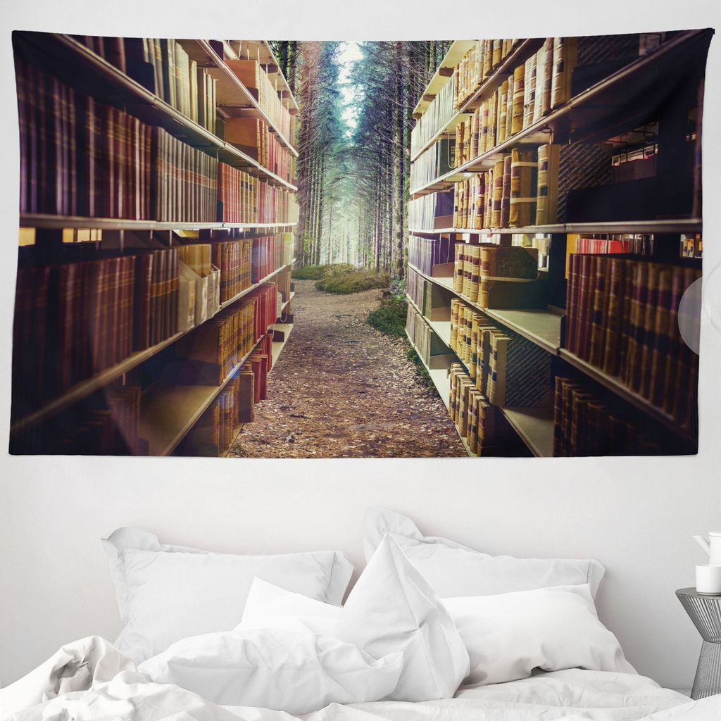 ABAKUHAUS Bücherregal Wandteppich, Zusammenfassung Bibliothek in Woods aus Weiches Mikrofaser Stoff Waschbar ohne Verblassen Digitaldruck, 230 x 1...
