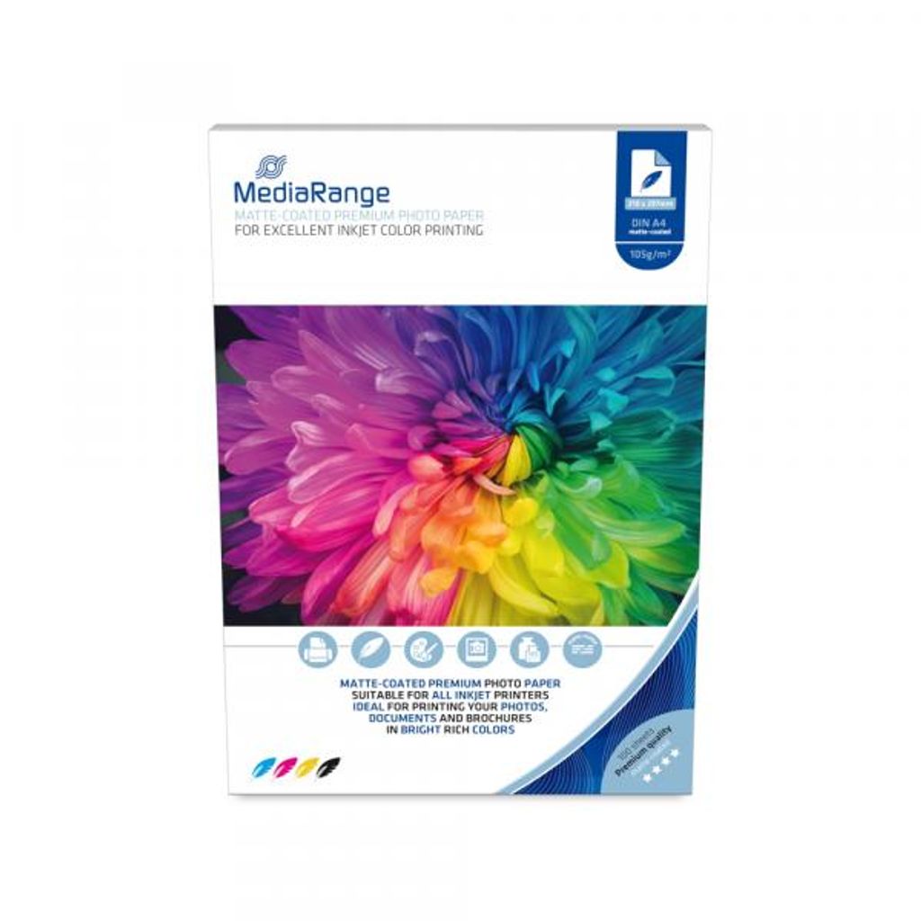MediaRange Fotopapier matt f. Tintenstrahldr. 105g 100 Immagine del prodotto 