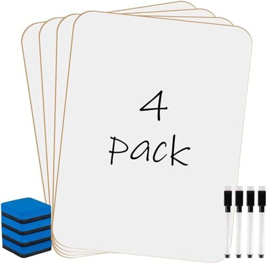 4 x Whiteboard Klein 21 cm 30 Weißes Board A4 Trockenwisch-Mini-Whiteboards, doppelseitige Pens-Radiergummis, tragbares Schulbüro Haus