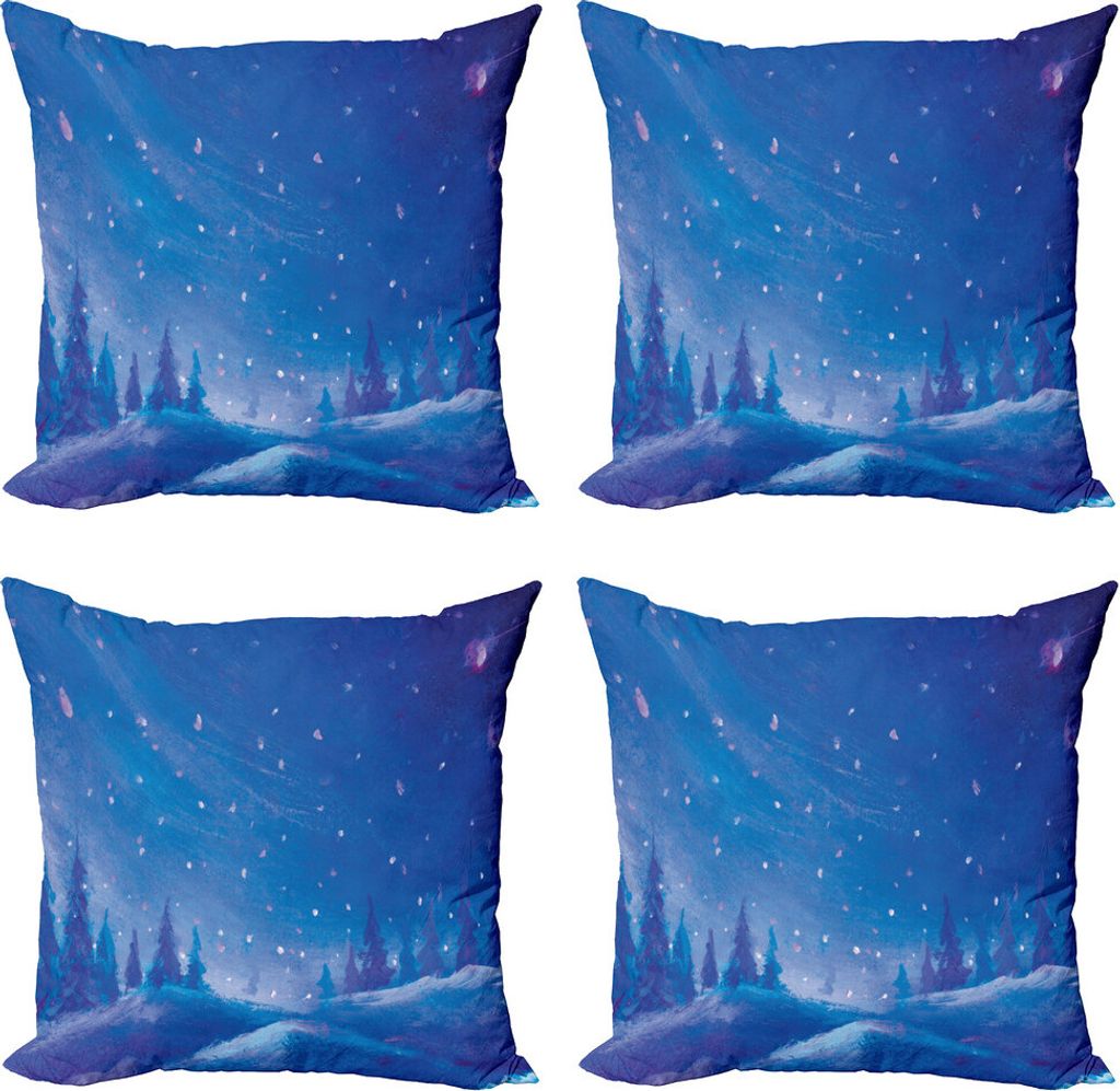 ABAKUHAUS Winter Kissenbezug Set (4 Stück), Kalte Snowy Nachtmalerei, Moderner Doppelseitiger Digitaldruck, 60 cm x 60 cm, Persisch Blau Azure Blau