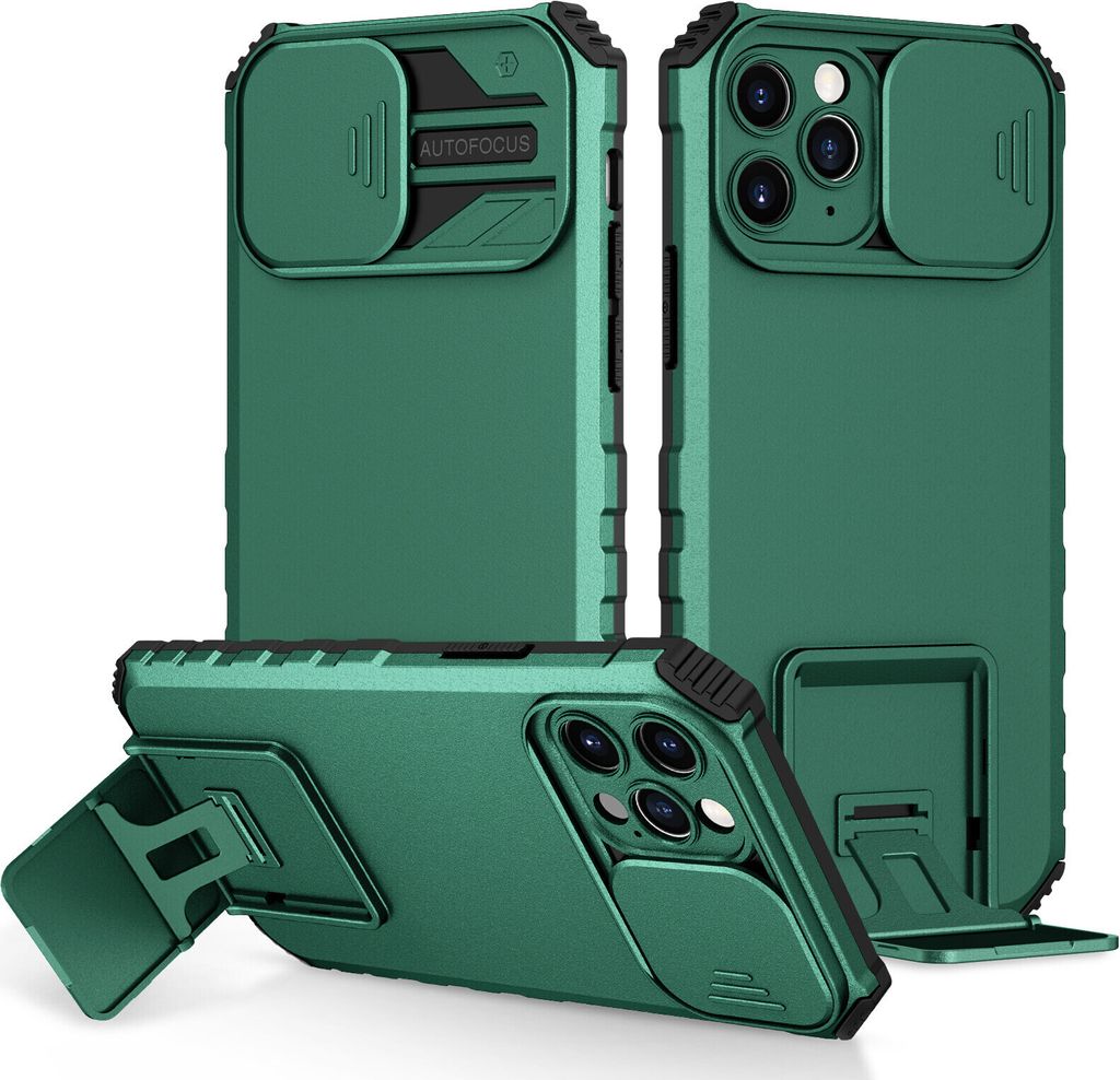 iPhone 11 Pro Hülle, Dual Layer Ständer Schutzhülle mit Schiebe Kamera Schutz für iPhone 11 Pro Grün