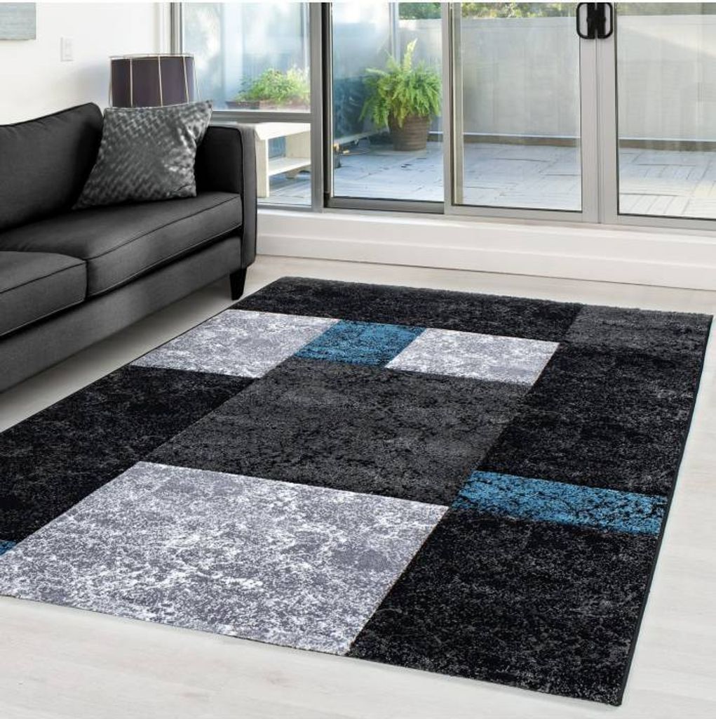 Moderner Design Teppich mit grafischem Muster - Kurzflor für Wohnzimmer, Büro, Schlafzimmer & Jugendzimmer, Größe: 80 x 150 cm, Farbe: Türkis-2