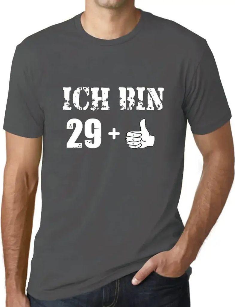 Herren Grafik T-Shirt Ich Bin Plus Thumb Up One Öko-Verantwortlich Vintage Jahrgang Kurzarm Lustige Druck Geburtstag Geschenk Mann