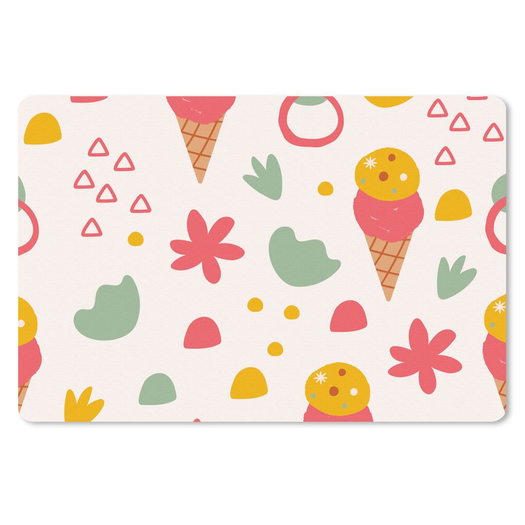 MuchoWow Schreibtischunterlage Eiscreme - Dreieck - Blumen - Muster 60x40 cm - XXL Mauspad - Großes Mauspad