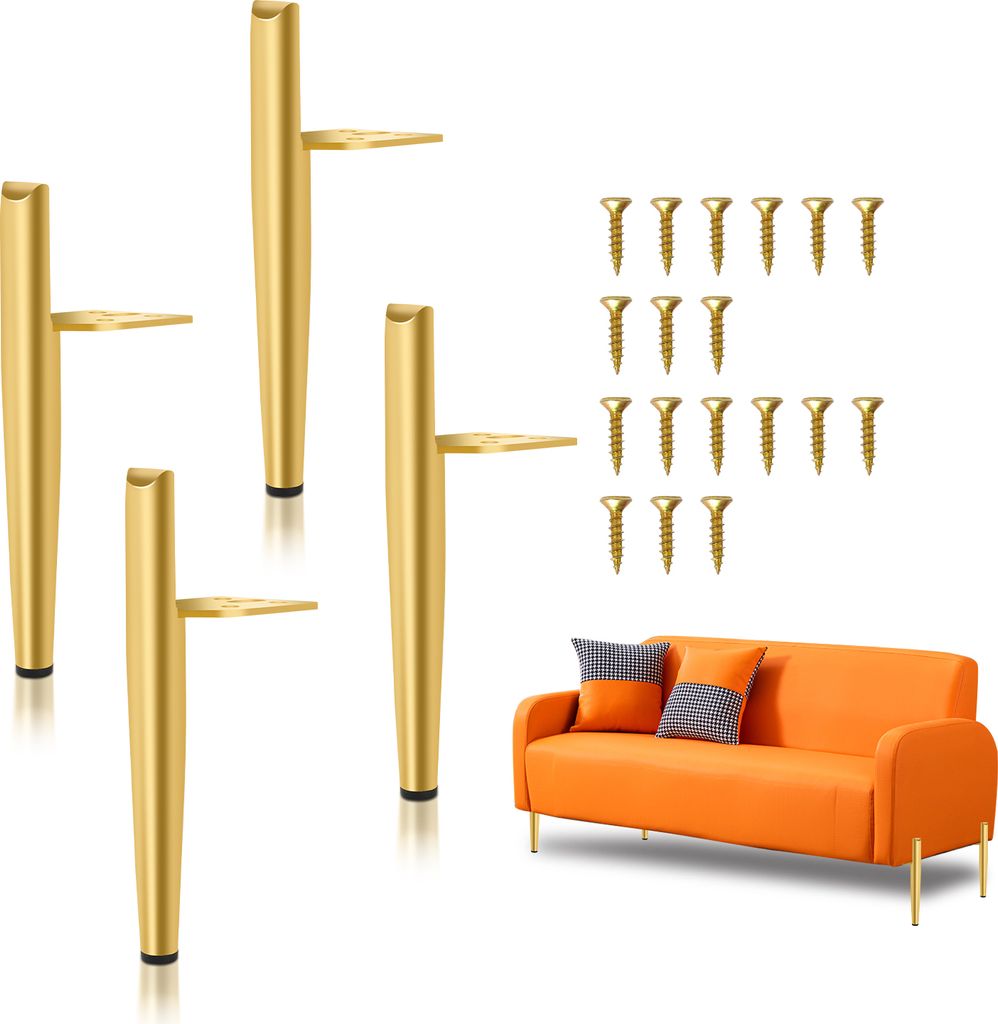 Hengda 4er Set Möbelfüße Tischbein Set Sofafüße Möbelbeine Bettstützen Sofafüße Schrankfuß Möbelbeine Metall Füße Gold 13cm