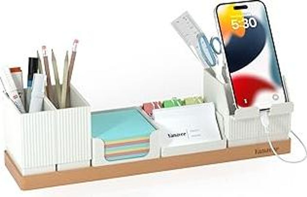 Yanavee Schreibtisch Organizer, Schreibtischorganizer Holz Büro Organizer Einstellbaren Stifthalter, Telefonständer, Visitenkarteninhaber, Bleist...