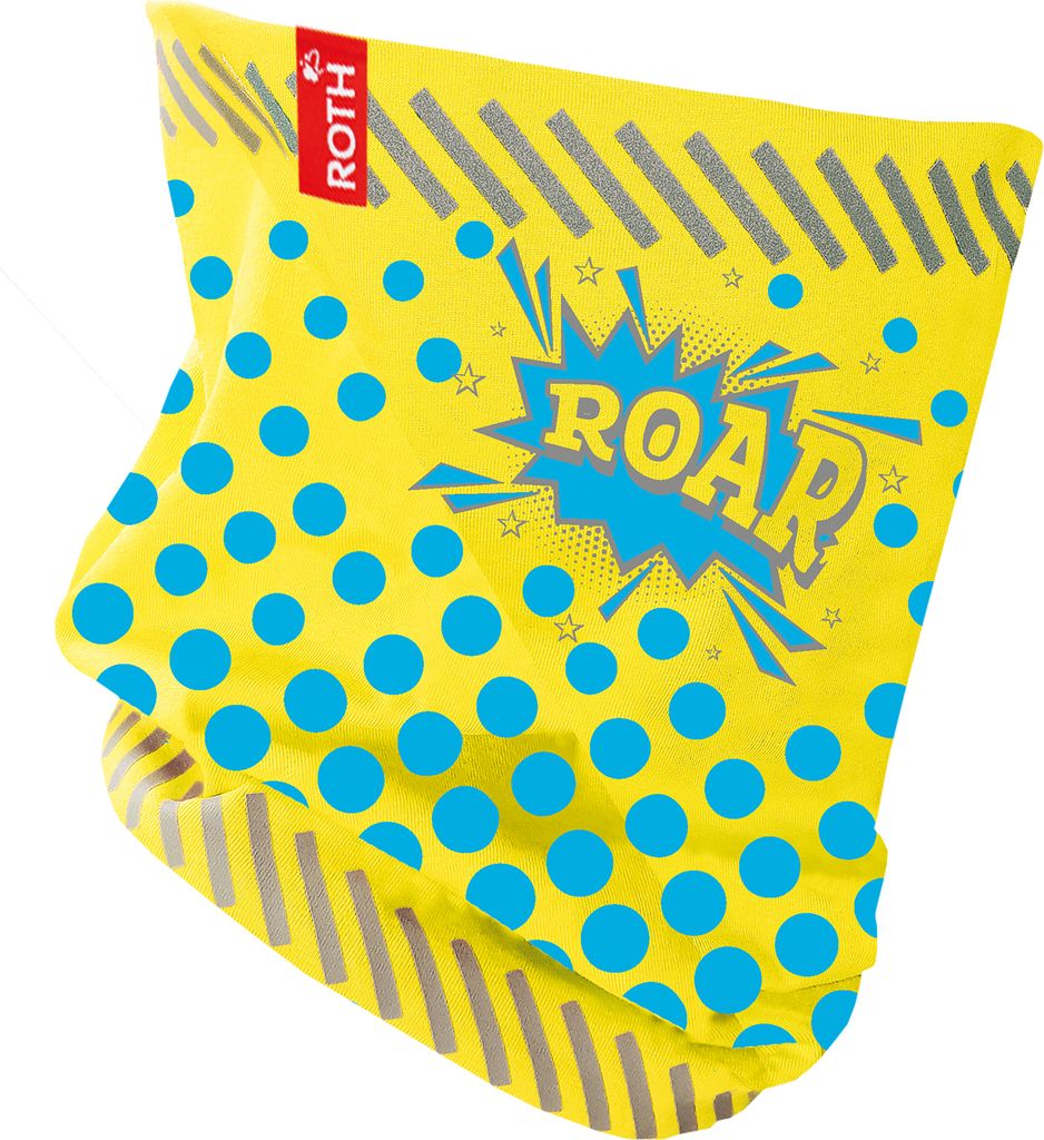 ROTH Jersey-Schlauchschal für Kinder gelb mit reflektierenden Elementen, größenverstellbar 5-8 Jahre, Motiv: Roar