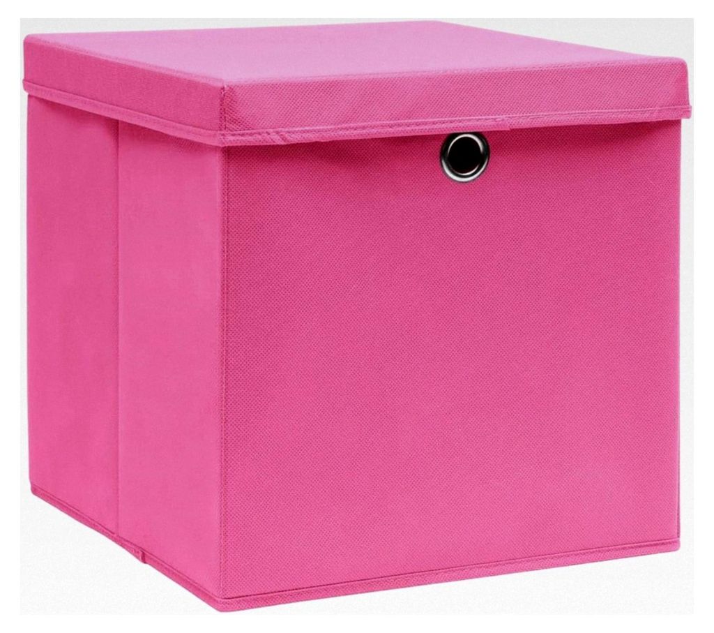 4er Set Aufbewahrungsboxen mit Deckeln, zusammenklappbar, Spielkiste, Regalkorb, Faltkiste, Kinderbox, 28x28x28cm, Rosa