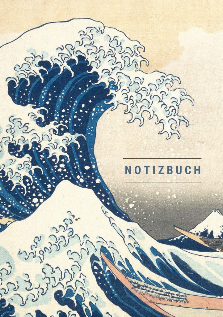 Notizbuch klein A5 liniert - Notizheft 44 Seiten 90g/m² - Softcover Hokusai 'Die große Welle vor Kanagawa' -Papier