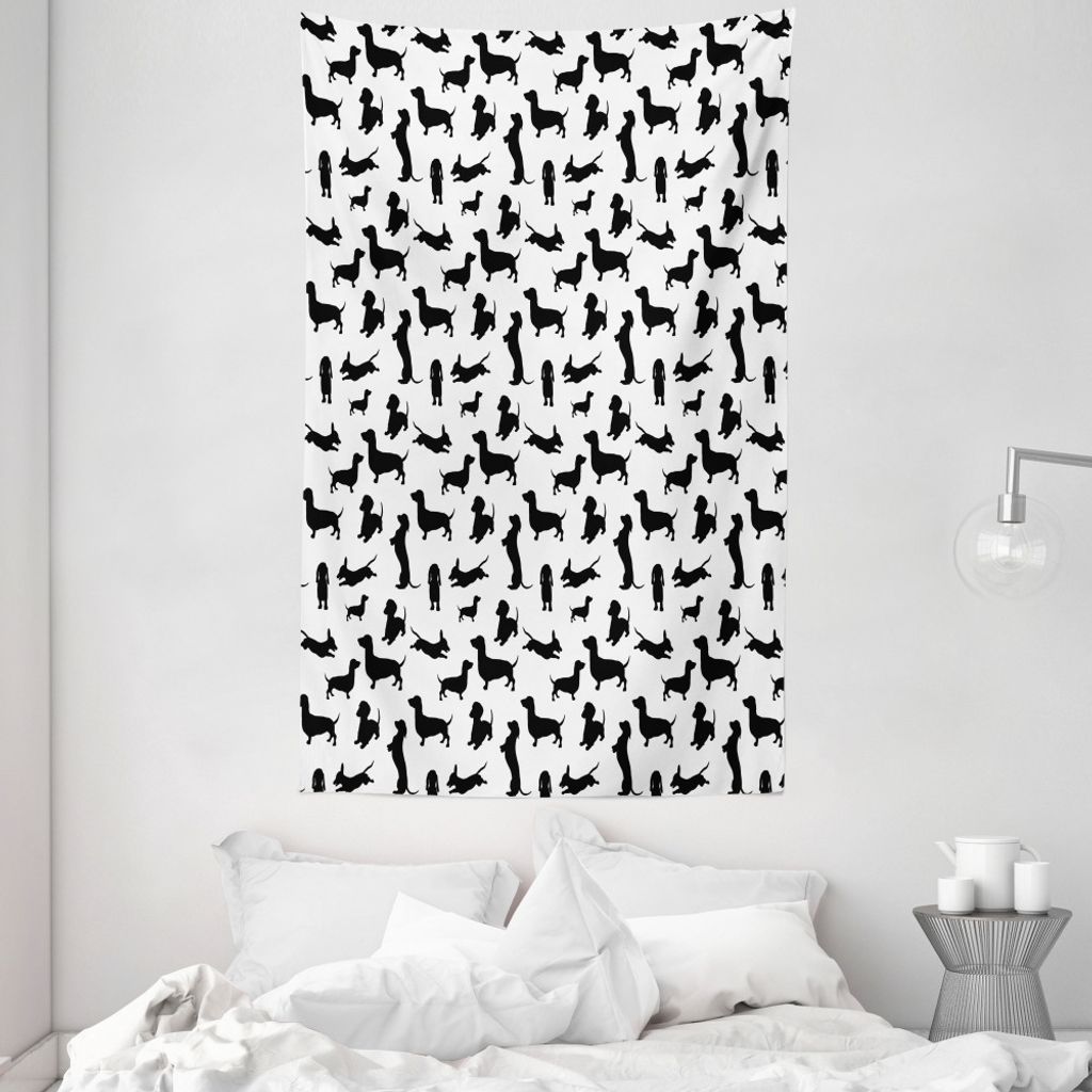 ABAKUHAUS Hundeliebhaber Wandteppich und Tagesdecke, Monochorme Canine aus Weiches Mikrofaser Stoff Waschbar ohne Verblassen Digitaldruck, 140 x 23...