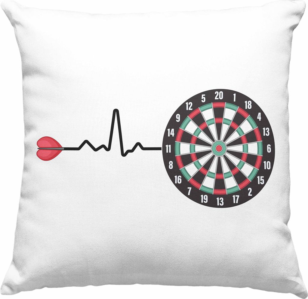 Trendation - Dart Herzschlag Geschenk Deko-Kissen mit Füllung 40x40 Deko-Kissen mit Füllung 40x40 Dartspieler Geschenkidee Darts Geschenke für M...