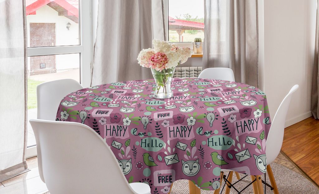 ABAKUHAUS Sprichwort Runde Tischdecke, Hallo Free Happy Wording, Kreis Tischdecke Abdeckung für Esszimmer Küche Dekoration, 150 cm, Mehrfarbig