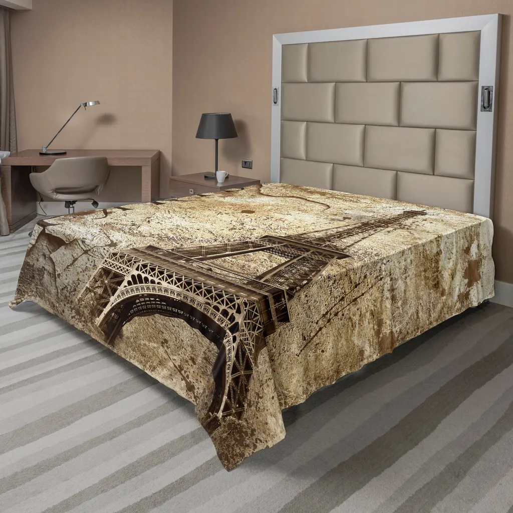 Drap de lit Paris pour chambre décorative, Grand Format 260x228cm Beige