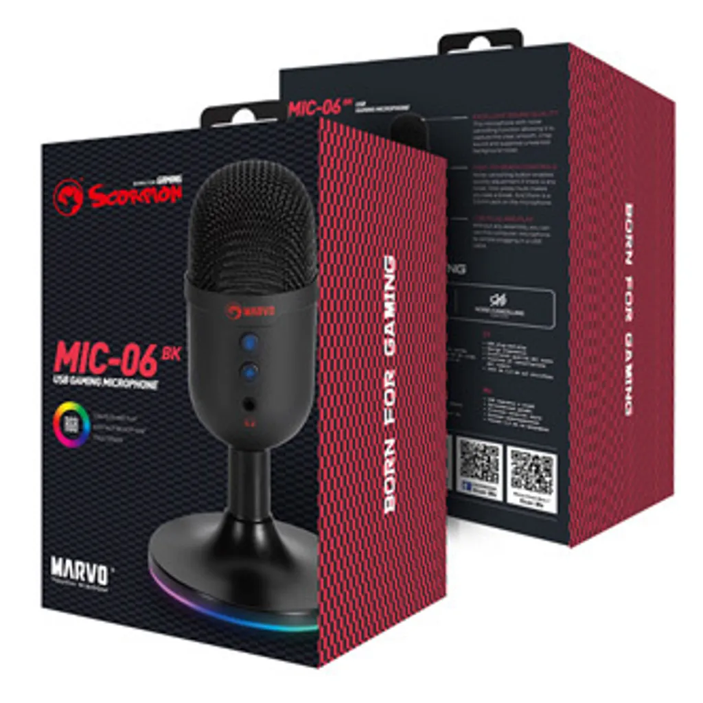 Microphone de Gaming Marvo MIC-06 pour Streamer avec RGB et Sortie Casque Jack