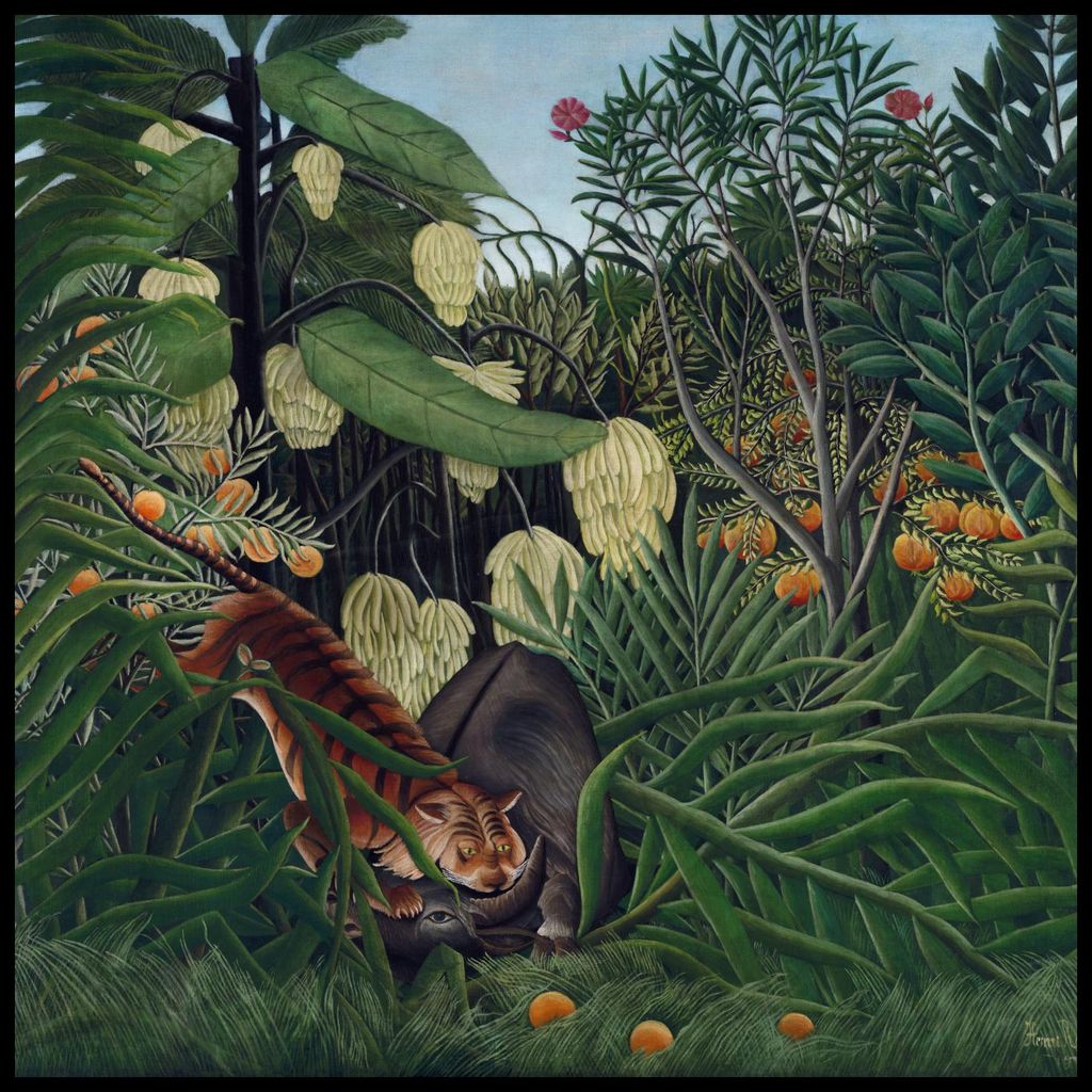 Plakat 80x80cm Tiger und Büffel, Rousseau Vintage für das Wohnzimmer