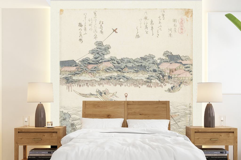 MuchoWow Fototapete für Wohnzimmer oder Schlafzimmer Wandtapete Vinyl Motivtapete Das Flussufer des Onmaya - Gemälde von Katsushika Hokusai - 2...