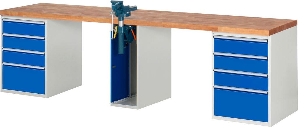 RAU Werkbank 3000x700x890mm 10xSchublade-TA 1xSSKL l.gr/e.bl