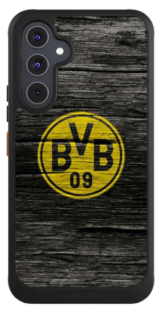 NIVOCASE Hülle für Samsung Galaxy A54 5G Handyhülle NIVOcore Case Schwarz BVB Borussia Dortmund Holzoptik