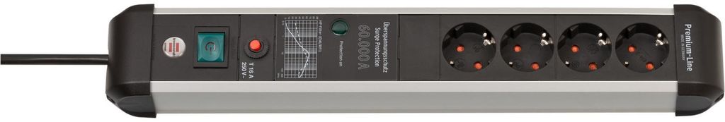 Brennenstuhl Premium Protect-Line stekkerdoos 4 sockets 3m zilver/zwart met schakelaar en