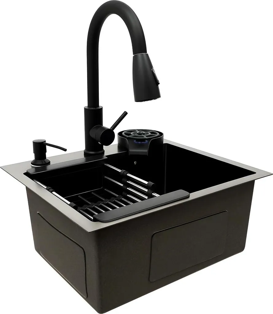 Évier encastrable 1 cuve 50x45 cm en acier inox 201 avec robinetterie