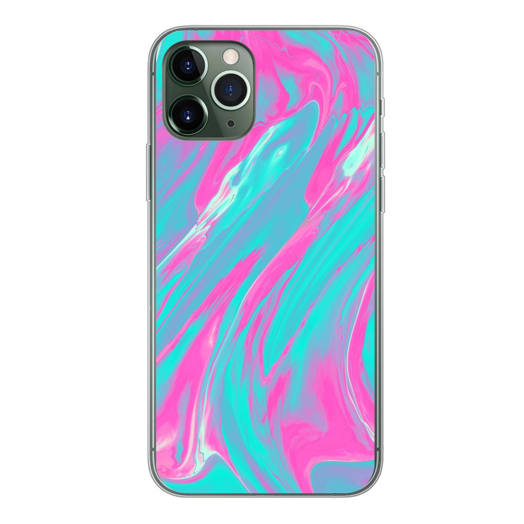 MuchoWow Handyhülle Schutzhülle Hülle für iPhone 11 Pro Kunst - Rosa - Blau - Psychedelisch Silikon Softcase Handy Hülle - Handy