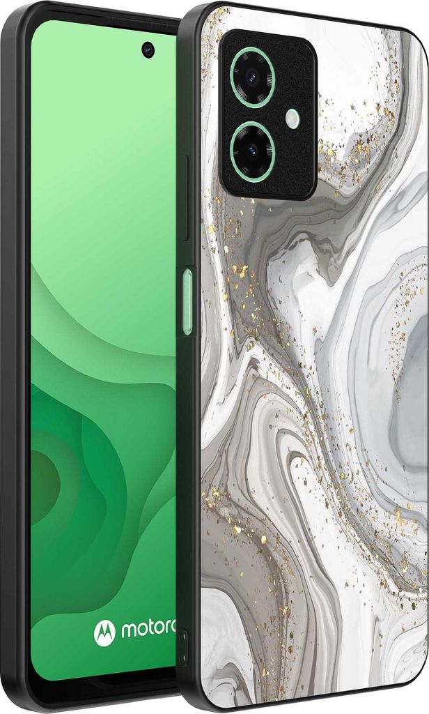 Smartphonica Handytasche geeignet für Motorola Moto G54 mit Marmordruck - TPU zurück Abdeckung Fall Marmor Design - Silber