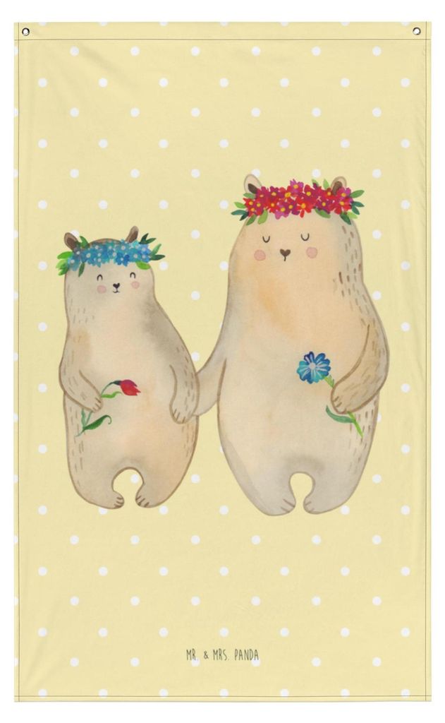 Mr. & Mrs. Panda Wandbild Bären mit Blumenkranz - Gelb Produktbild 